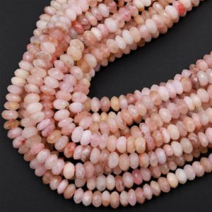 Shop Rondelle Gemstone Beads! Faceted Natural Pastel Pink Morganite Pink Aquamarine Beryl Rondelle Beads 6mm 7mm 8mm 9mm 15.5" Strand | Natural genuine rondelle Gemstone beads for beading and jewelry making.  #jewelry #beads #beadedjewelry #diyjewelry #jewelrymaking #beadstore #beading #affiliate #ad