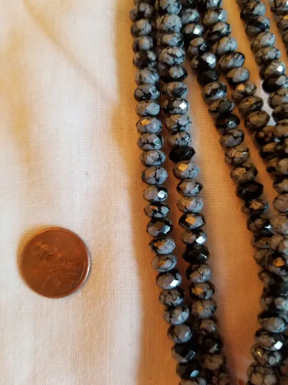 Faceted Snowflake Obsidian Rondelle Beads 7mm Beautiful! 16 Inch Stings