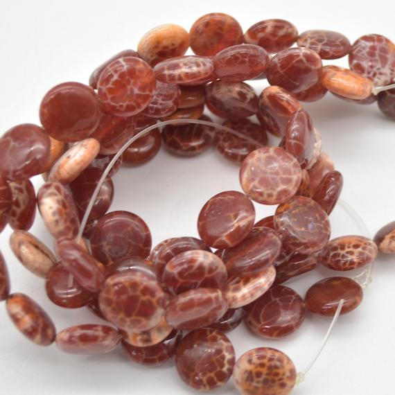 Fire Agate Gemstone Disc Coin Beads - 14mm - 15" Strand