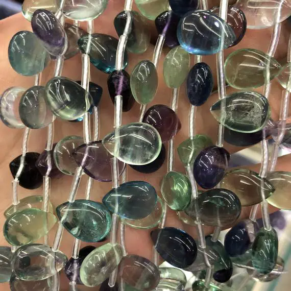 A+ Purple Green Fluorite Beads, Natural Gemstone Beads, Teardrop Beads, Stone Beads 10x14mm 26pcs