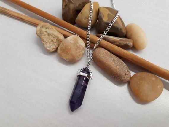 Purple Fluorite Point Pendant - Crystal Point Fluorite Charm - Silver 925 Necklace - Healing Crystal Necklace - Purple Fluorite Jewelry