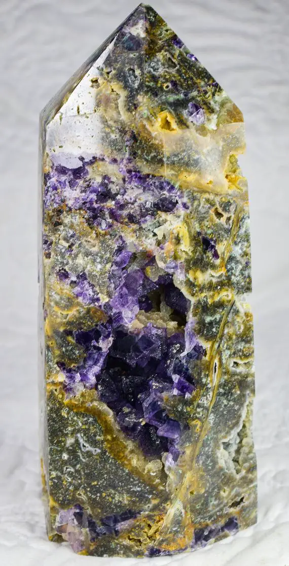 Spectacular Sphalerite Tower 8" Weighs 4.69 Pounds With Purple Fluorite Cave