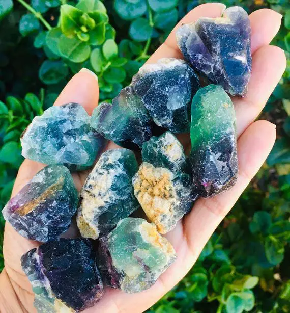 Fluorite Crystal (1) Rough Fluorite Rainbow Blue Purple Green Raw Crystal Stone Rough Gemstone Natural Supply