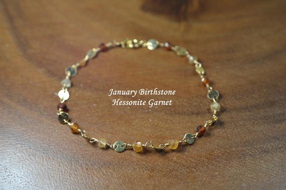 Dainty Garnet Chain Bracelet In Sterling Silver, 14k Gold // January Birthstone // Hessonite Garnet, Tsavorite Garnet // Layering Bracelet