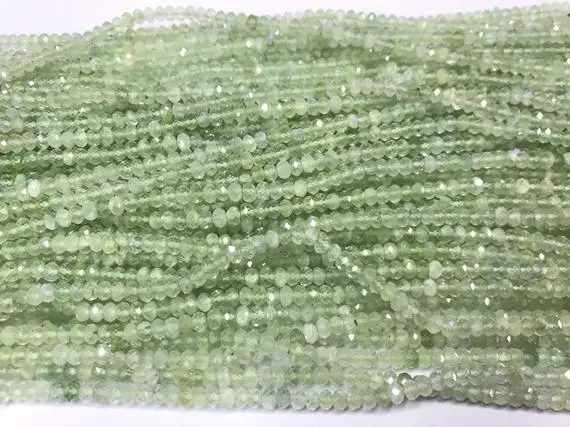 Genuine Faceted Prehnite 3mm - 4mm Rondelle Cut Natural Green Gemstone Grade A Loose Beads 15 Inch Jewelry Bracelet Necklace Material Supply