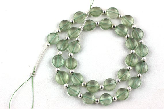 Natural Green Amethyst Beads,micro Faceted,coin Shape, 9-10mm Beads, Faceted Beads, 15 Inch Strand, 29 Pieces Approx, Aaa Quality, Wholesale