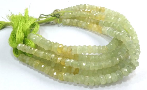 Green Prehnite Beads, Natural Prehnite Rondelle Faceted Beads, Prehnite Gemstone Beads, Green Prehnite Jewelry Making 9" Strand