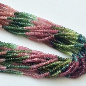 Shop Green Tourmaline Beads! 3-3.5mm Multi Tourmaline Faceted Rondelles, Tourmaline Faceted Rondelle For Jewelry, Pink and Green Tourmaline (65.IN To 13IN Options) | Natural genuine faceted Green Tourmaline beads for beading and jewelry making.  #jewelry #beads #beadedjewelry #diyjewelry #jewelrymaking #beadstore #beading #affiliate #ad