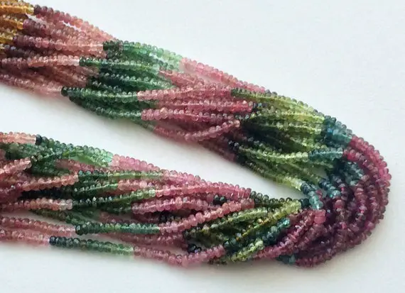 3-3.5mm Multi Tourmaline Faceted Rondelles, Tourmaline Faceted Rondelle For Jewelry, Pink And Green Tourmaline 6.5 Inches