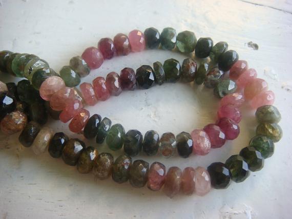 8mm Multi Tourmaline Faceted Rondelles, Multi Tourmaline Beads, Pink And Green Tourmaline For Jewelry (7in To 14in Options) - Gfjmtr1