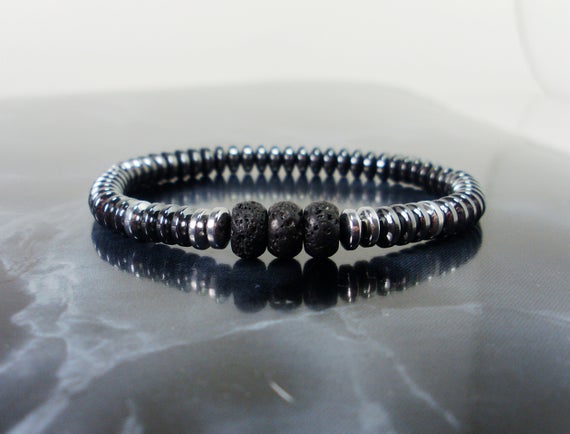 Black Lava Stone And Hematite Bracelet 6mm,  Women Mens Beaded Bracelet, Natural Gemstone Bracelet, Minimalistic Bracelet +gift Bag