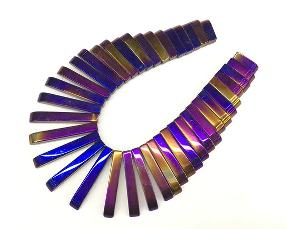 Purple Gold Hematite Pendant, Natural Gemstone Beads, Stick Pendant Stone Beads 11-30mm