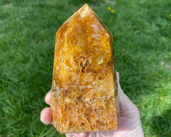 4.5" Hematoid Quartz Tower, Large Polished Crystal Point, Self Standing Golden Healer, Yellow Hematite, Gemstone Home Decor Gift For Her #2