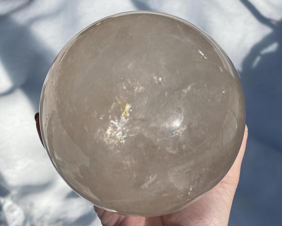 4.6" Quartz Sphere With Hematite And Rainbows, Clear Crystal Ball, Large Quartz Sphere, Golden Healer, Witchy Gift For Her, Wife, Bestie #yh