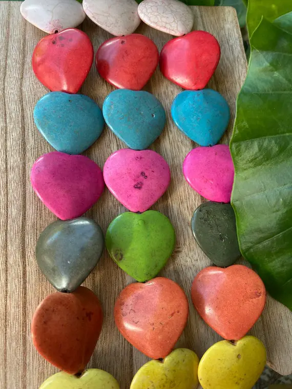 Colorful Dyed Howlite Heart Bead Strand, Colorful Beads