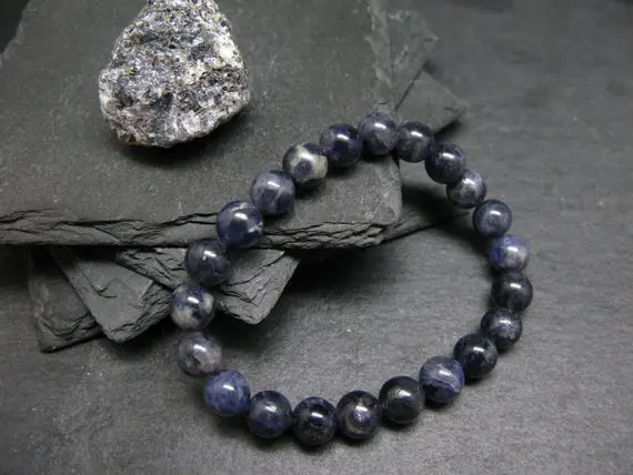 Iolite Cordierite Genuine Bracelet ~ 7 Inches  ~ 8mm Round Beads