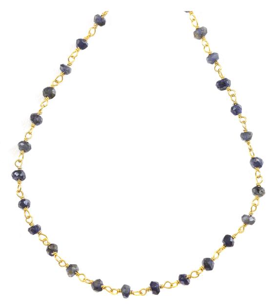 Iolite Necklace Sterling Silver Or 14k Gold Filled Beaded Blue Grey Natural Faceted Stones Chain Link Dainty 18 19 Inch Wear Earthy