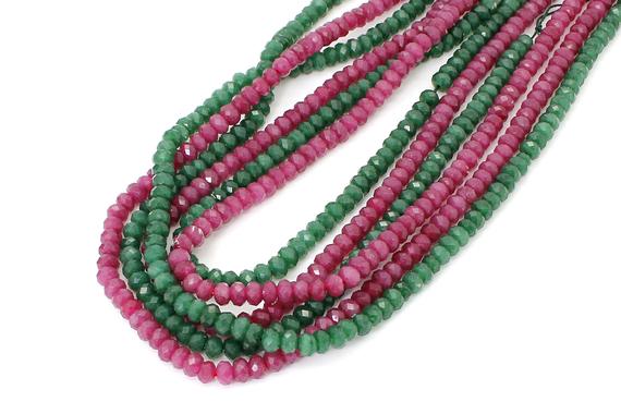 Jade Gemstone Beads, 3mm X 5mm 2mm X 3mm Green Hot Pink Blue Faceted Rondelle Gemstone Beads - Rdf67