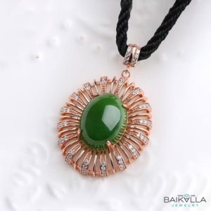 Shop Jade Pendants! Sterling Silver Genuine Nephrite Green Jade Pendant with Rose Gold Plated | Natural genuine Jade pendants. Buy crystal jewelry, handmade handcrafted artisan jewelry for women.  Unique handmade gift ideas. #jewelry #beadedpendants #beadedjewelry #gift #shopping #handmadejewelry #fashion #style #product #pendants #affiliate #ad