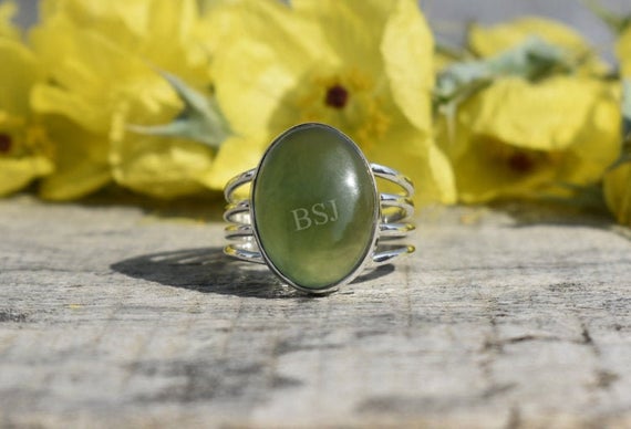 Nephrite Jade Ring, Jade Jewelry, Silver Ring, Boho Ring, Statement Ring, Gift For Her, Womens Ring, Artisan Ring, Christmas Sale, Mom Gift