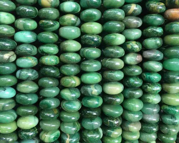 African Jade Stone Beads, Natural Gemstone Beads, Green Rondelle Beads, 4x6mm 5x8mm 15''