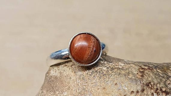 Minimalist Red Brown Jasper Ring. 925 Sterling Silver Rings For Women. Reiki Jewelry Uk. Women's Adjustable Stacking Ring. 8mm Stone