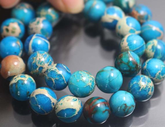 Blue Sea Sediment Jasper Gemstone Beads,6mm/8mm/10mm/12mm Smooth And Round Stone Beads,15 Inches One Starand