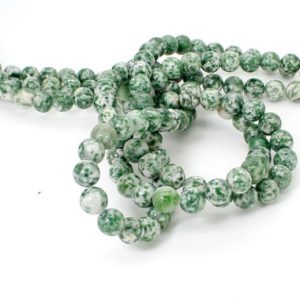 Shop Green Jasper Beads! Green Spot Jasper Smooth Round Sphere Loose Natural Gemstone Beads 8mm – RN123 | Natural genuine beads Jasper beads for beading and jewelry making.  #jewelry #beads #beadedjewelry #diyjewelry #jewelrymaking #beadstore #beading #affiliate #ad