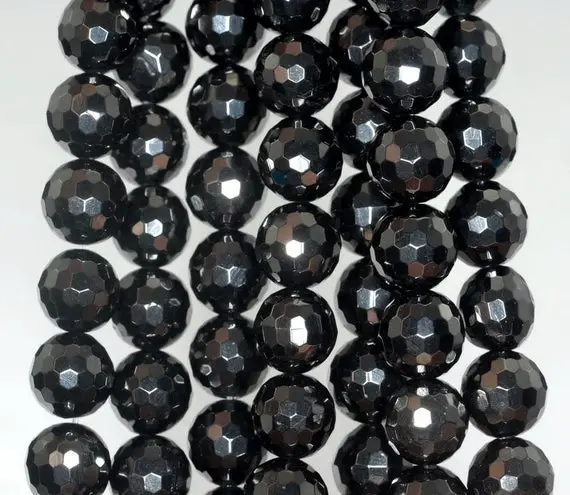 10mm Black Jet Gemstone Micro Faceted Round Loose Beads 16 Inch Full Strand (90186942-826)