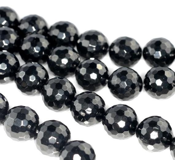 10mm Black Jet Gemstone Organic Micro Faceted Round Loose Beads 7 Inch Half Strand (90186120-882)