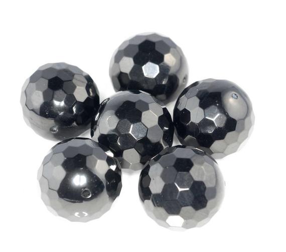 13-14mm Black Jet Gemstone Organic Micro Faceted Round Loose Beads 16 Inch Full Strand (90186940-887)