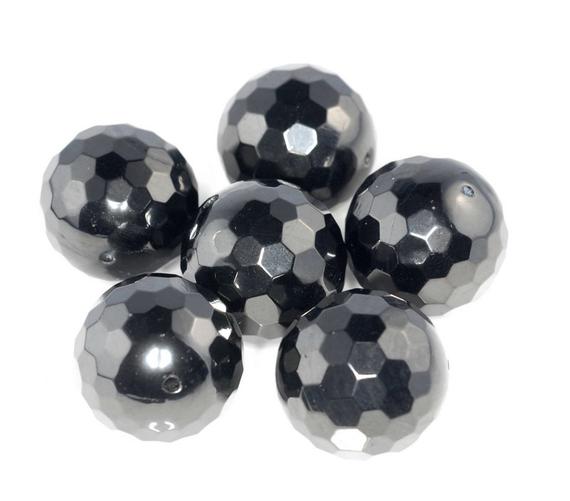19mm Black Jet Gemstone Organic Micro Faceted Round Loose Beads 7.5 Inch 10 Beads (90186868-887)