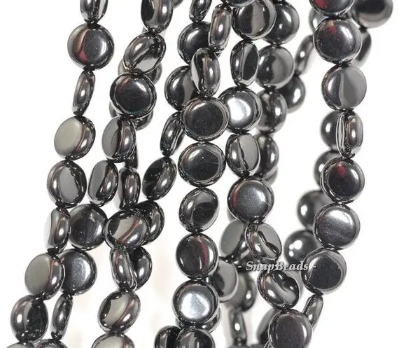 12mm Organic Black Jet Gemstone Flat Round Circle Button 12mm Loose Beads 7.5 Inch Half Strand (90146575-152)