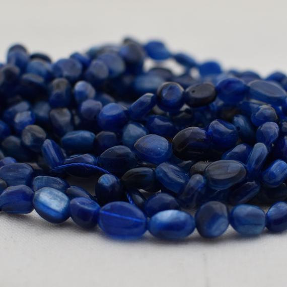 Natural Kyanite Semi-precious Gemstone Tumbled Stone Nugget Pebble Beads - 5mm - 8mm - 15" Strand