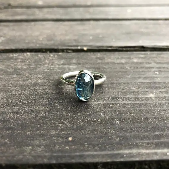 Natural Blue Kyanite Silver Ring, Kyanite Crystal Jewelry, Ring Size 6, Minimal Simple Design Fine Quality Blue Kyanite, Handmade And Silver
