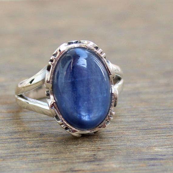 Kyanite Sterling Silver Ring, Gift For Her, Boho Rings, Blue Kyanite Gemstone Rings, Mother Daughter Rings, Designer Ring, Christmas Jewelry