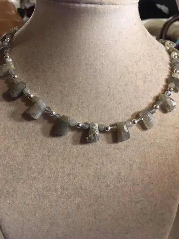 Labradorite Necklace - Gray Gemstone Jewelry - Sterling Silver Jewellery - Beaded - Grey