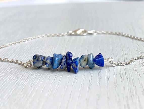 Blue Gemstone Anklet For Women, Healing Crystal Gift For Her, Gift For Mom, Girlfriend, Sister, Raw Lapis Stone Jewelry, Lapis Lazuli Anklet