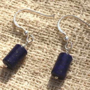 Shop Lapis Lazuli Earrings! Boucles oreilles Argent 925 et Lapis Lazuli Colonnes Tubes 10x6mm bleu nuit doré N1 | Natural genuine Lapis Lazuli earrings. Buy crystal jewelry, handmade handcrafted artisan jewelry for women.  Unique handmade gift ideas. #jewelry #beadedearrings #beadedjewelry #gift #shopping #handmadejewelry #fashion #style #product #earrings #affiliate #ad