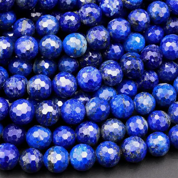 Aaa Faceted Natural Blue Lapis 4mm 6mm 8mm 10mm Round Beads 15.5" Strand