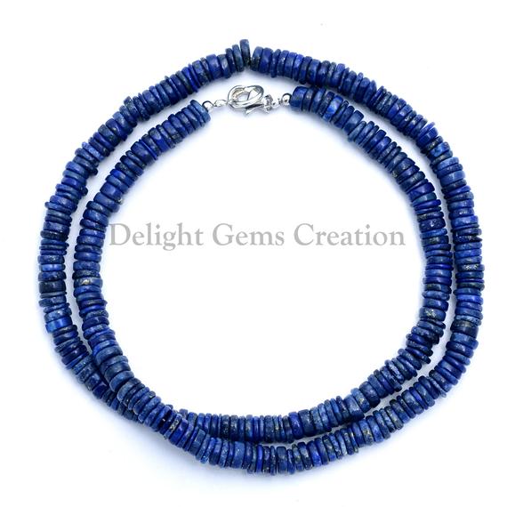 Lapis Lazuli Plain Tyre Beaded Necklace, 5-6mm Lapis Lazuli Round Tyre/disc Beads Necklace, Blue Lapis Necklace, Aaa Women's Gift Necklace