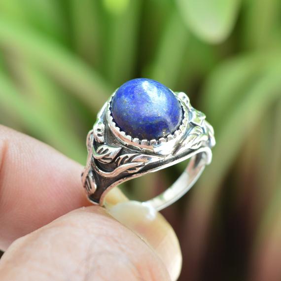 Lapis Lazuli Ring, Women Rings Jewelry, 10x12 Mm Oval Lapis Ring, Boho Ring, Oxidized Ring Jewelry, Lapis Silver Ring, Gemstone Silver Rings
