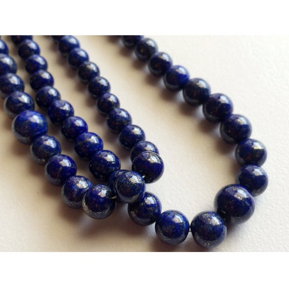 5mm-8mm Lapis Lazuli Plain Round Beads, Blue Lapis Smooth Plain Rondelles Beads, Lapis Lazuli Plain Balls For Jewelry (4.5in To 9in Option)