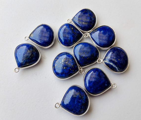 16.5mm Lapis Lazuli Bezel Connectors, 5 Pcs Lapis Lazuli 925 Silver Connectors, Heart Shape Both Side Cut Lapis Bezel, Finding  - Pksg51