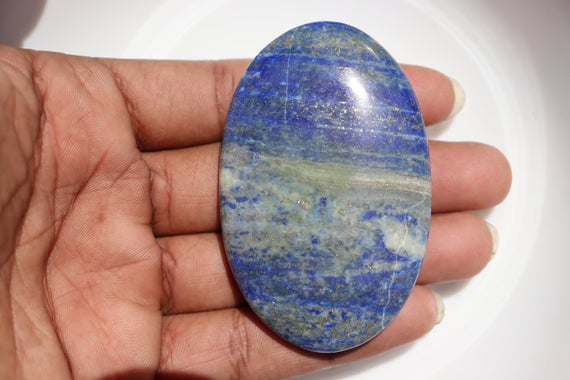 Xl Lapis Lazuli Palm Stone, Madani Lapis Lazuli Natural Untreated Undyed Tumbled Polished Pocket Stone, Blue And Gold Crystal Tumble