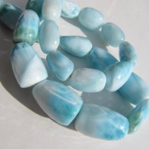 Larimar ovals nuggets • AAA micro faceted • 16 inches • Natural genuine Dominican • Light blue with white marble pattern | Natural genuine chip Larimar beads for beading and jewelry making.  #jewelry #beads #beadedjewelry #diyjewelry #jewelrymaking #beadstore #beading #affiliate #ad