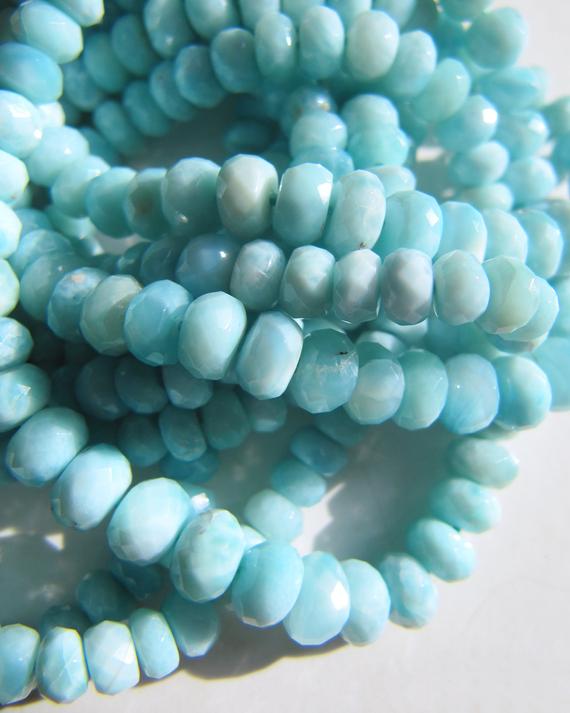 Larimar Rondelles • 4-6mm • Aaa Micro Faceted • Natural Dominican • Pastel Blue • Gemstone Jewellery Supplies