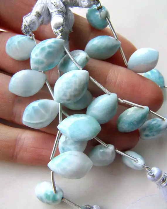 Larimar Briolettes 9.5x15mm Big Aaa Micro Faceted Natural Dominican Large Focal Pastel Blue Gemstone Earrings Beaded Jewelry Findings Luxury