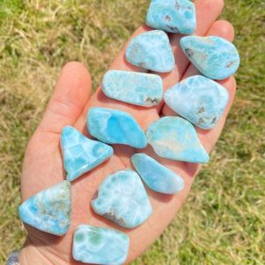 Larimar Tumbled Slice Stone – Grade A – Multiple Sizes Available – Tumbled Larimar Slab Crystal – Dominican Republic – Polished Larimar | Natural genuine stones & crystals in various shapes & sizes. Buy raw cut, tumbled, or polished gemstones for making jewelry or crystal healing energy vibration raising reiki stones. #crystals #gemstones #crystalhealing #crystalsandgemstones #energyhealing #affiliate #ad