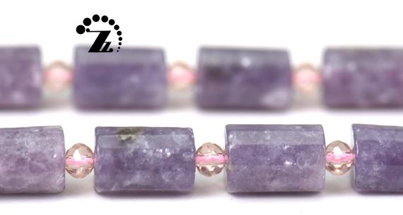 Lepidolite Faceted Tube Bead,cylinder Beads,genuine,diy Beads,beads For Jewelry,8x11-12mm,15" Full Strand